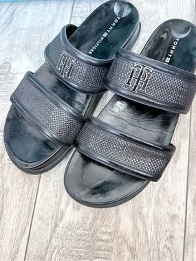Tommy Hilfiger Black Double-Strap Slide Sandals